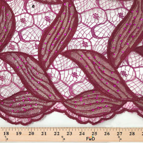 Fuchsia Leaf Corded Embroidery Lace with Stone