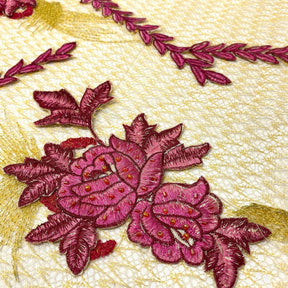 Fuchsia Rose Patch on Gold Chemical Mesh