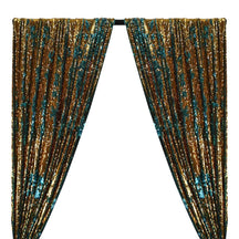 Two-Sided Reversible Sequins Rod Pocket Curtains -  Gold / Turquoise