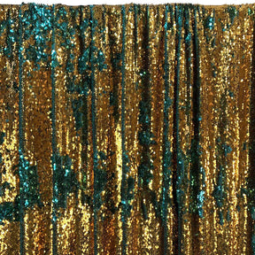 Two-Sided Reversible Sequins Rod Pocket Curtains -  Gold / Turquoise