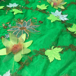 Green Blossom Floral Patch Double Layer Organza