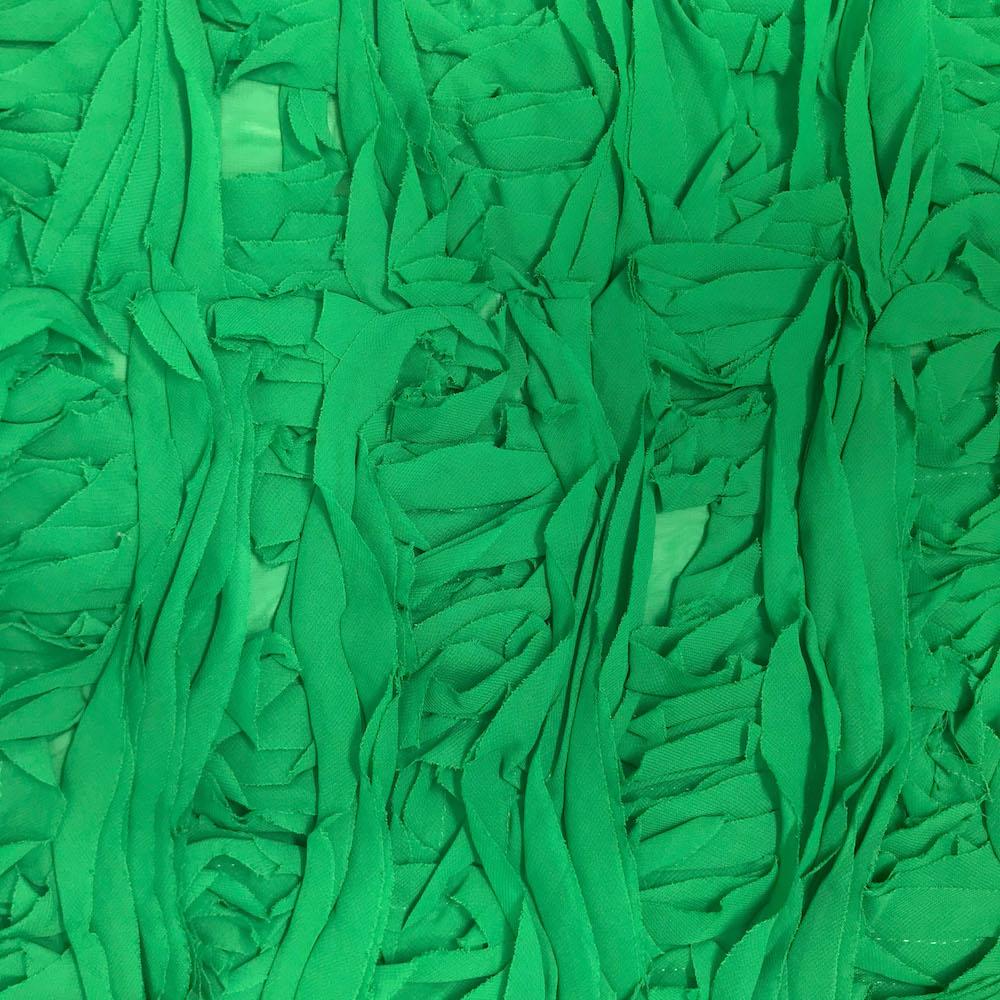 Striped Ruffle Chiffon Embroidery Fabric SV576198 Green 1
