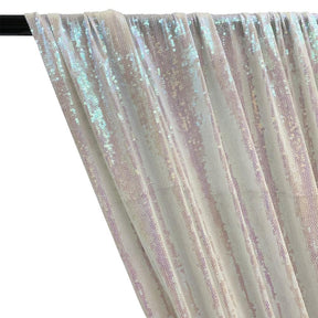 All-Over Micro Sequins Starlight On Stretch Mesh Rod Pocket Curtains - Hologram White