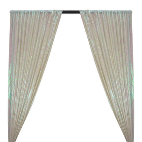 All-Over Micro Sequins Starlight On Stretch Mesh Rod Pocket Curtains - Hologram White