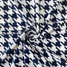 Navy Houndstooth Printed DTY Brushed (10-6) Fabric