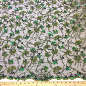 Hunter Green Atlantis Beaded Bridal Lace Fabric
