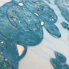 Turquoise Circle Embroidery Lace on Mesh