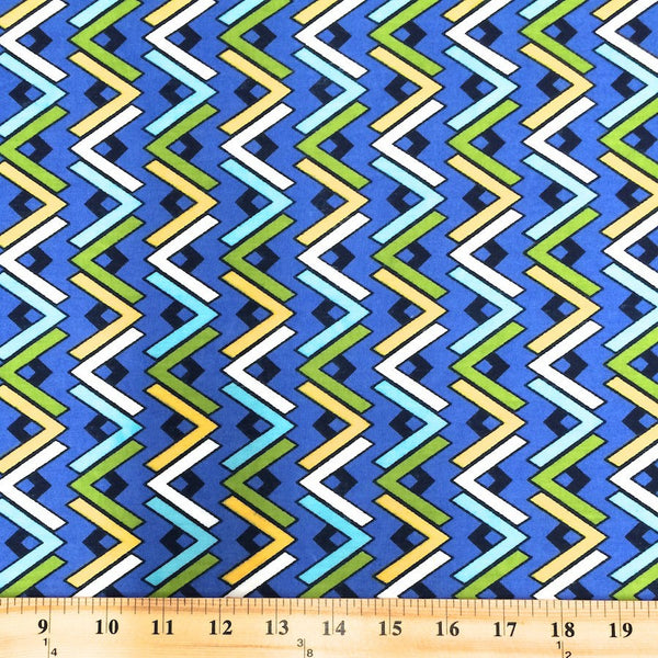 Blue Chevron Printed Broadcloth Fabric