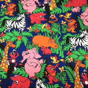 Blue Zoo Animals Printed Broadcloth Fabric