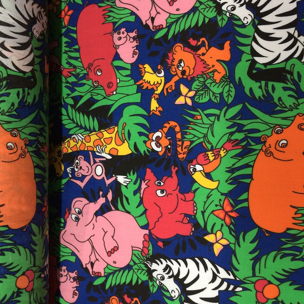 Blue Zoo Animals Printed Broadcloth Fabric