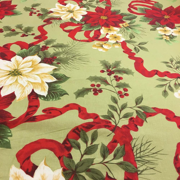 Feliz Navidad Sage Printed Cotton Fabric