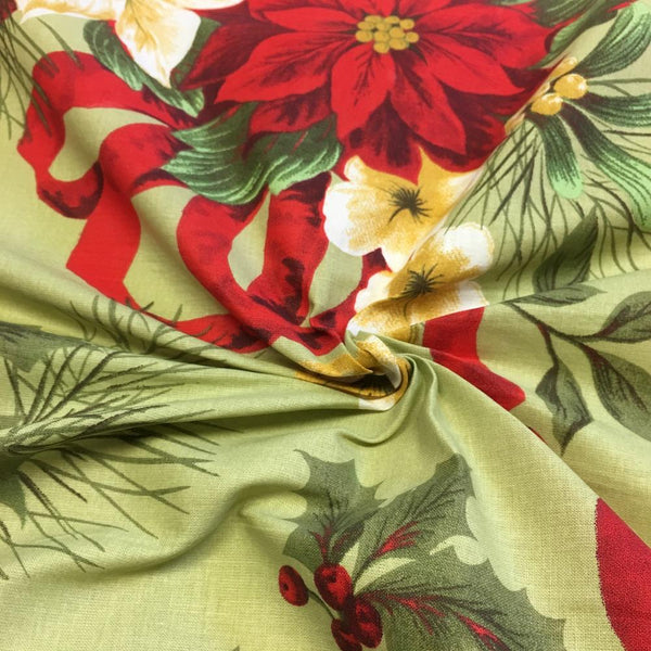 Feliz Navidad Sage Printed Cotton Fabric