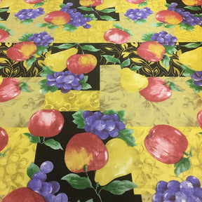 Apple and Pears Black Printed Cotton Fabric