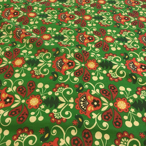 Folklore Green Printed Cotton Fabric