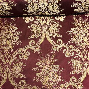 Burgundy & Gold Jacquard Fabric