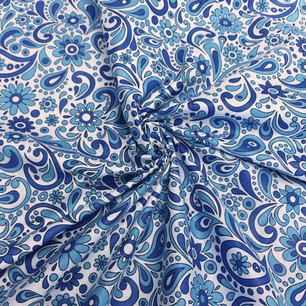 Royal Blue Sky Printed Cotton Fabric