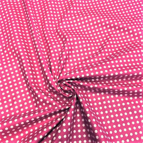 Fuchsia Polka Dot Printed Cotton Fabric