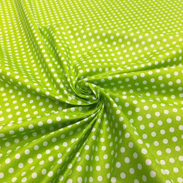 Lime Polka Dot Printed Cotton Fabric