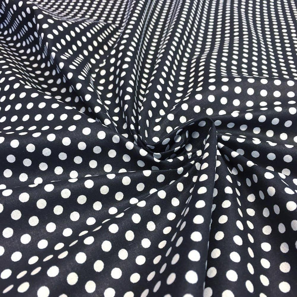 Black Polka Dot Printed Cotton Fabric