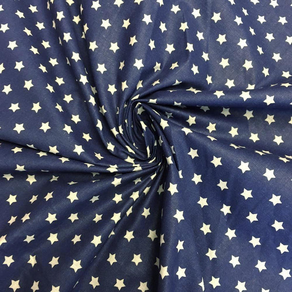 Navy Blue Star Printed Cotton Fabric