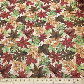 Crackle Leaves Tan Printed Cotton Fabric