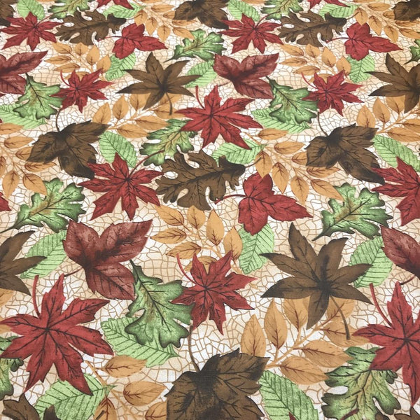 Crackle Leaves Tan Printed Cotton Fabric