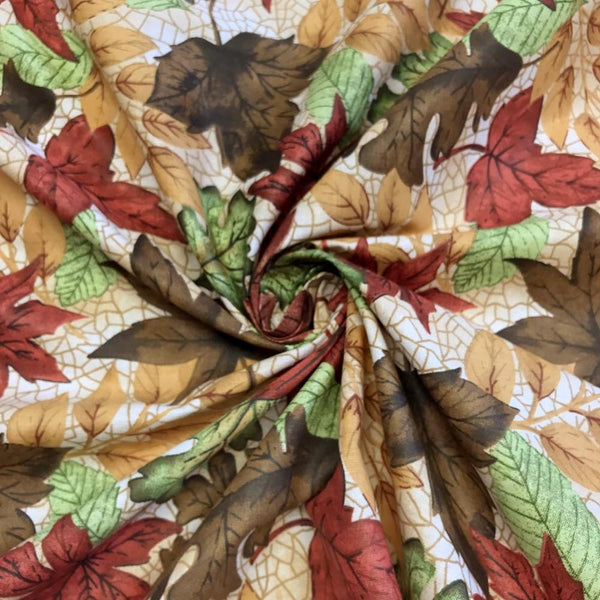 Crackle Leaves Tan Printed Cotton Fabric