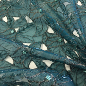Teal Beaded Autumn Lace on Mesh