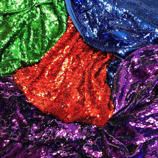 All-Over Sequins Mermaid Scale on Stretch Mesh Fabric