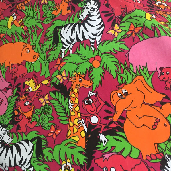 Fuchsia Zoo Animals Printed Broadcloth Fabric