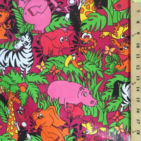 Fuchsia Zoo Animals Printed Broadcloth Fabric