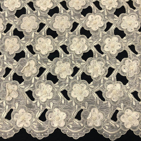 Ivory Floral Embroidery on Ivory Organza Lace