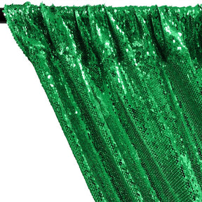 All-Over Sequins Mermaid Scale on Stretch Mesh Rod Pocket Curtains - Kelly Green