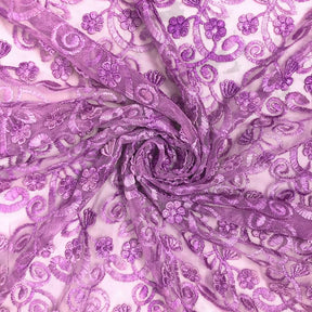 Lavender Floral Vine Embroidery on Mesh