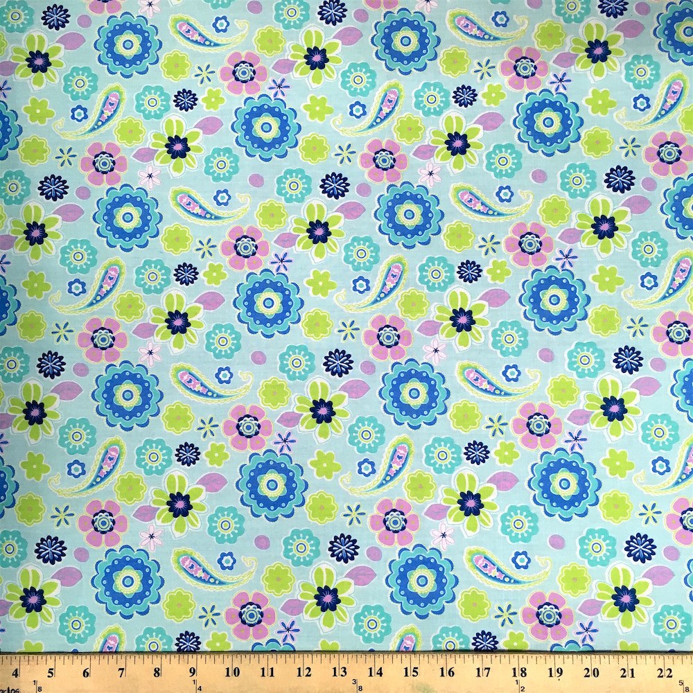 Blue Lenox Print Fabric Cotton Polyester Broadcloth 60"