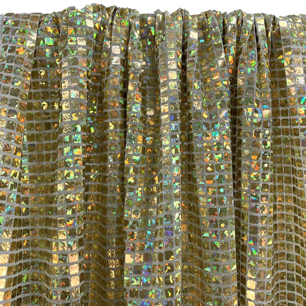 Hologram 8mm Square Sequins Rod Pocket Curtains - Light Gold