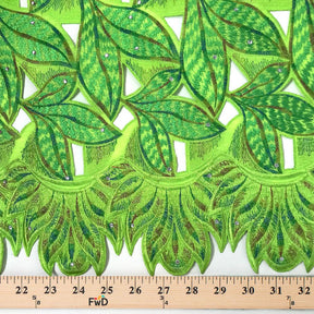 Lime Green Tiger Leaf Lace on Organza