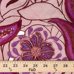 Magenta Floral Leaf Patch with Rhinestones Organza