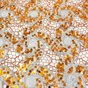 Metallic Floral Sequin Brocade on Orange Chemical Lace