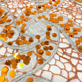 Metallic Floral Sequin Brocade on Orange Chemical Lace