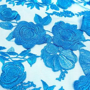 Metallic Turquoise Floral Embroidered on Tulle