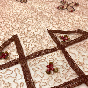 Mocha Abstract Embroidery Symbol on Crushed Organza