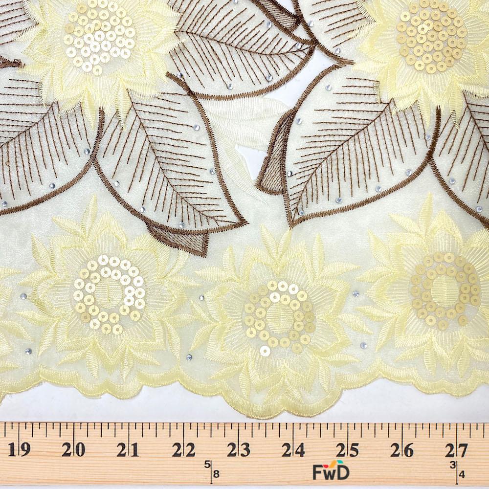 Mocha Anemone Floral Rhinestone Organza Lace Fabric 52