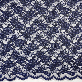 Navy Daisy Corded Lace on Mesh