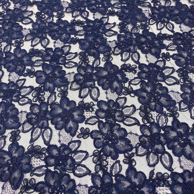 Navy Daisy Corded Lace on Mesh Fabric 52