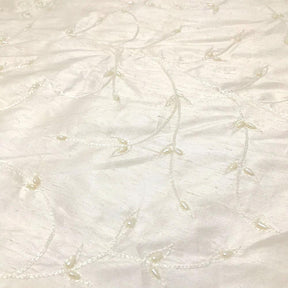Off-White Bridal Vine Silk Dupioni with Pearls (45 Inch)