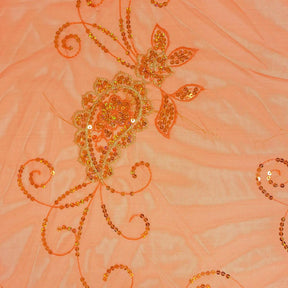 Orange Paisley Daisy Sequin Embroidery on Mesh