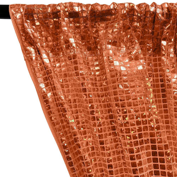 Hologram 8mm Square Sequins Rod Pocket Curtains - Orange