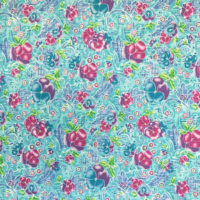 Pansy Swirl Turquoise Print Broadcloth