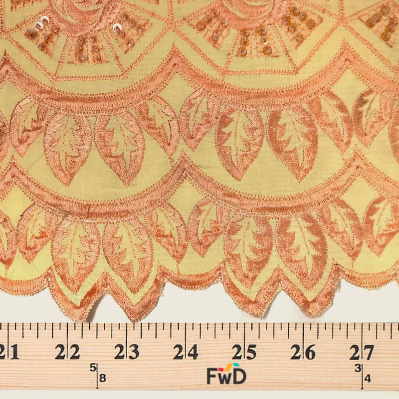 Peach Cotton Voile Embroidery w/ Sequins & Hole Cut Fabric $7.99/Yard